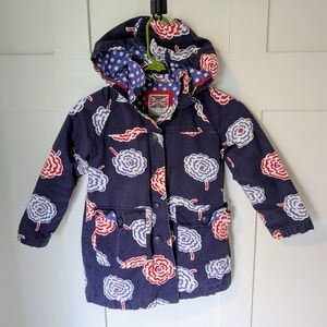 Mini Boden Navy Button Front Floral Coat Girls Size 6-7